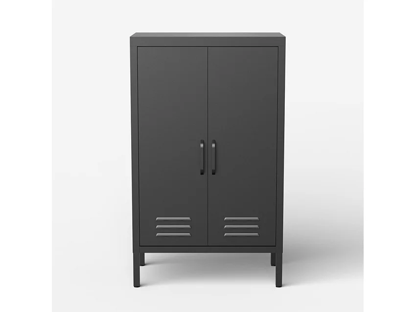 Armario de oficina de metal negro estilo industrial con 2 puertas 65x36x105 cm Colima