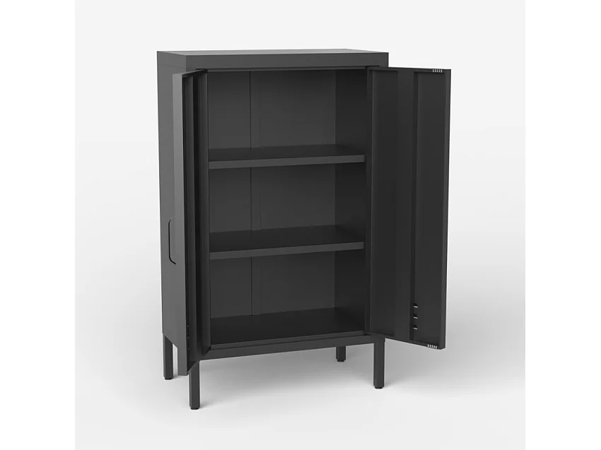 Armario de oficina de metal negro estilo industrial con 2 puertas 65x36x105 cm Colima