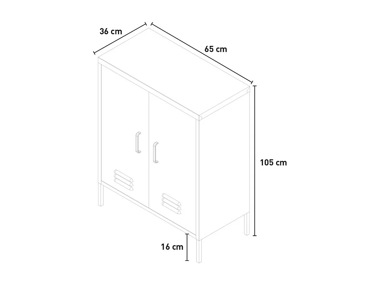 Armario de oficina de metal negro estilo industrial con 2 puertas 65x36x105 cm Colima