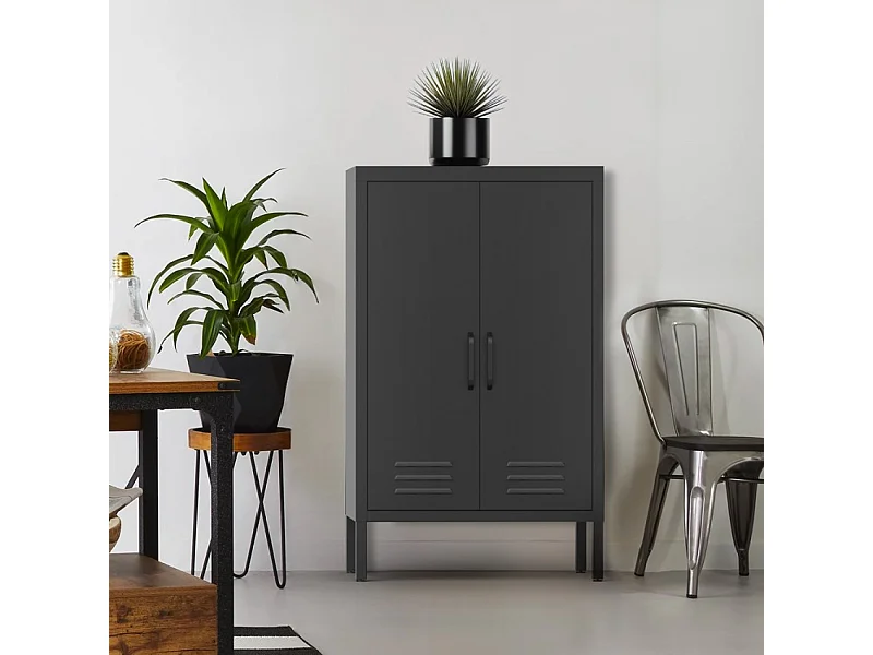 Armario de oficina de metal negro estilo industrial con 2 puertas 65x36x105 cm Colima