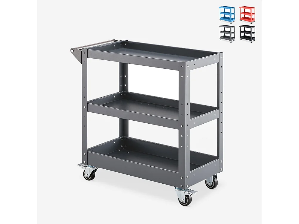 Carrito de herramientas de metal con 3 estantes y ruedas Kerey Plus - Gris