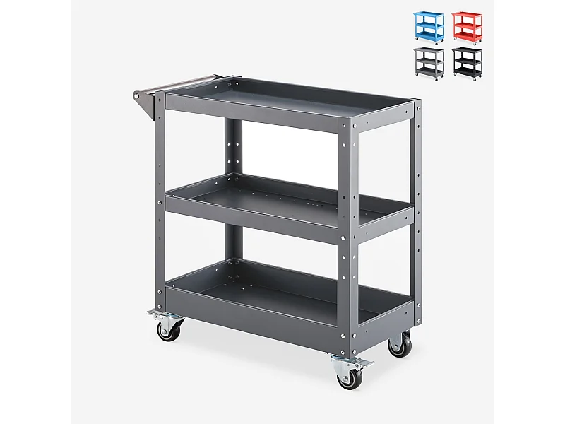 Carrito de herramientas de metal con 3 estantes y ruedas Kerey Plus - Gris