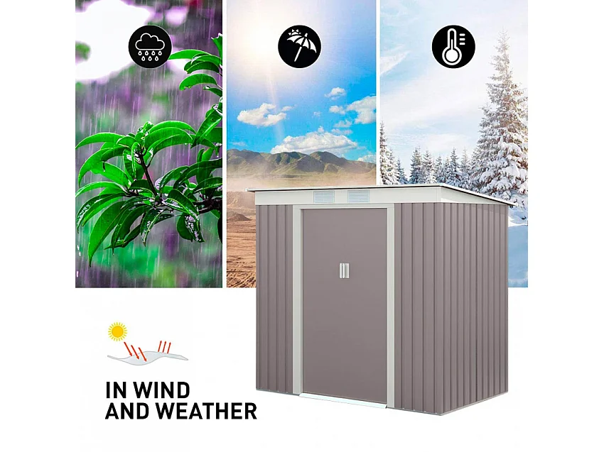 Abri de jardin en tôle d'acier cabanon gris résistant Alps 201x121x176cm
