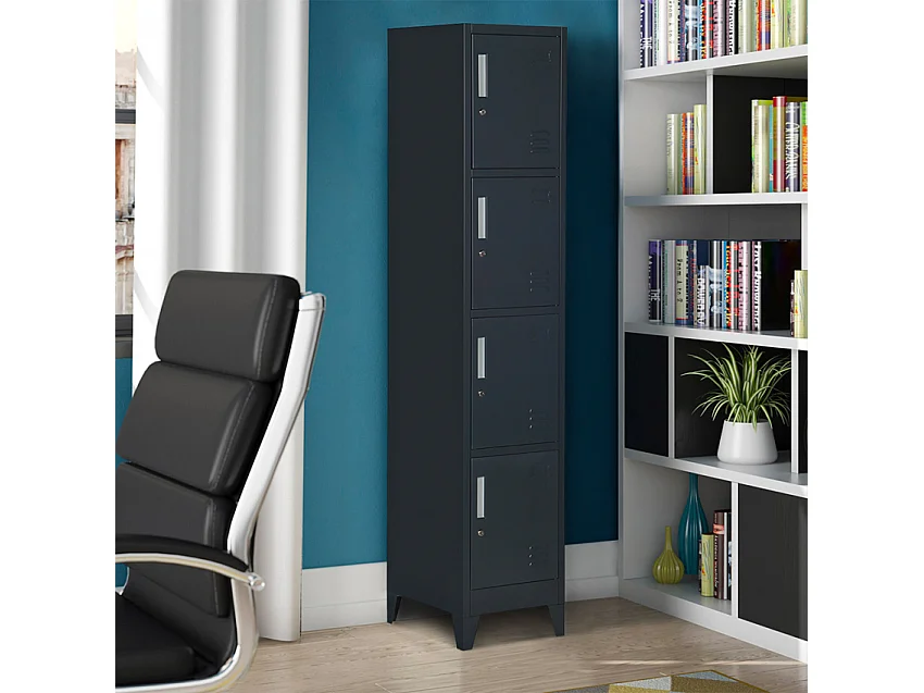 Armadietto a colonna 4 scomparti 38x45 H190 in metallo con serratura per ufficio Stromboli