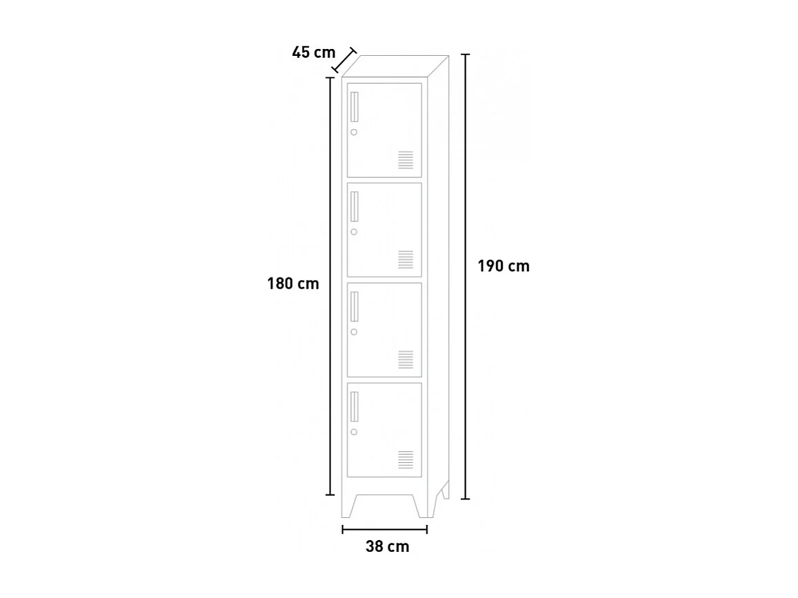 Armadietto a colonna 4 scomparti 38x45 H190 in metallo con serratura per ufficio Stromboli