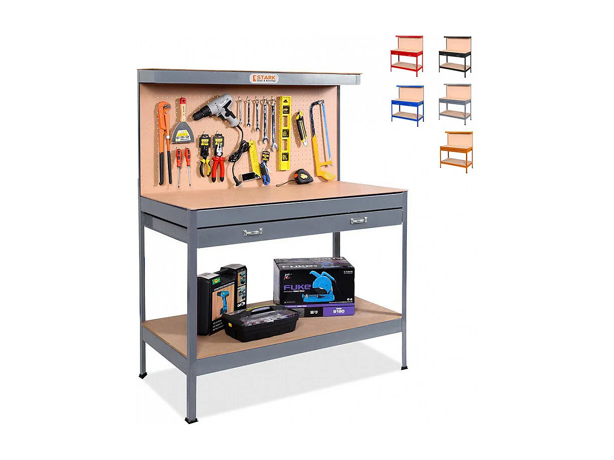 Banco de trabajo con tablero de clavijas y cajón para garaje taller Max 120x60x150 cm