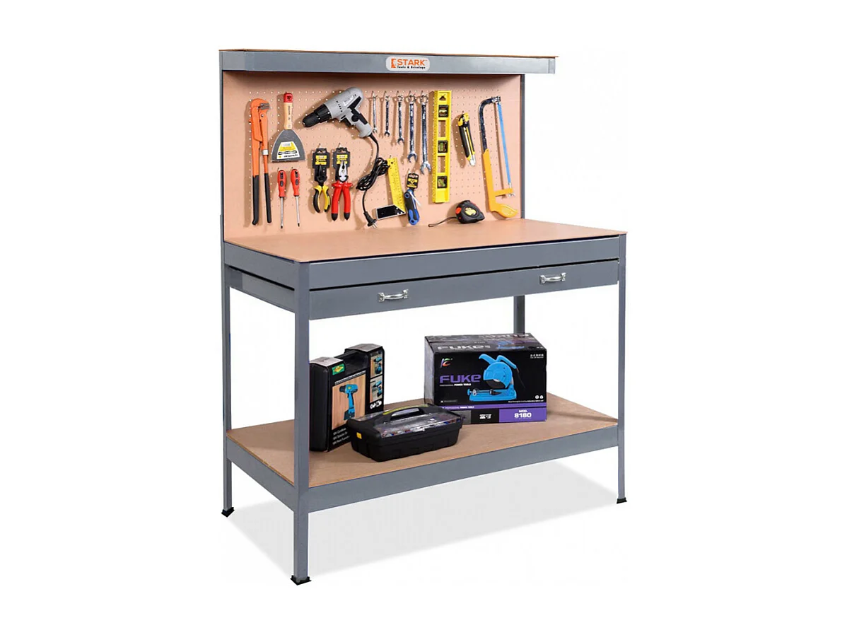 Banco de trabajo con tablero de clavijas y cajón para garaje taller Max 120x60x150 cm