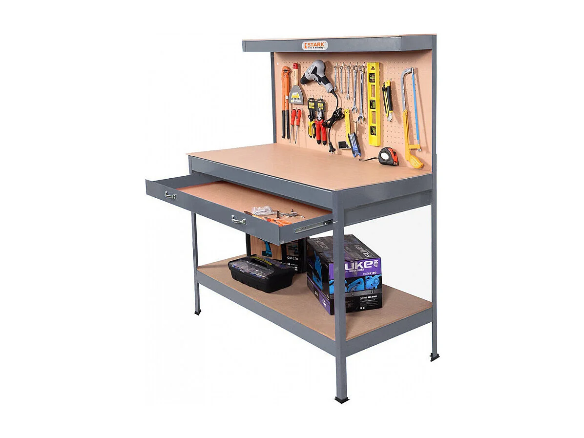 Banco de trabajo con tablero de clavijas y cajón para garaje taller Max 120x60x150 cm