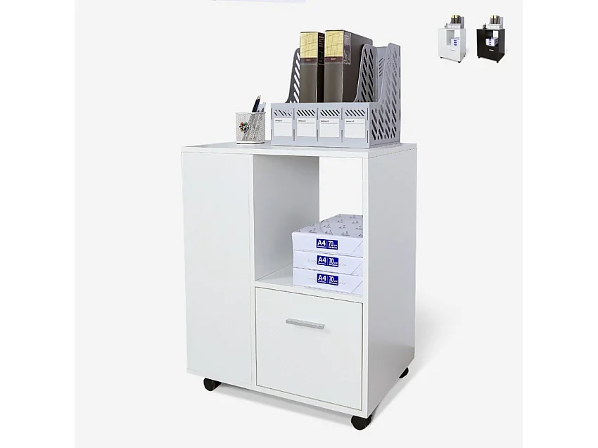 Mueble de oficina bajo con ruedas con estante para documentos Dundee - Blanco