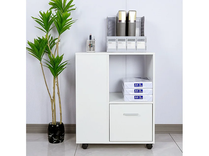 Mueble de oficina bajo con ruedas con estante para documentos Dundee - Blanco
