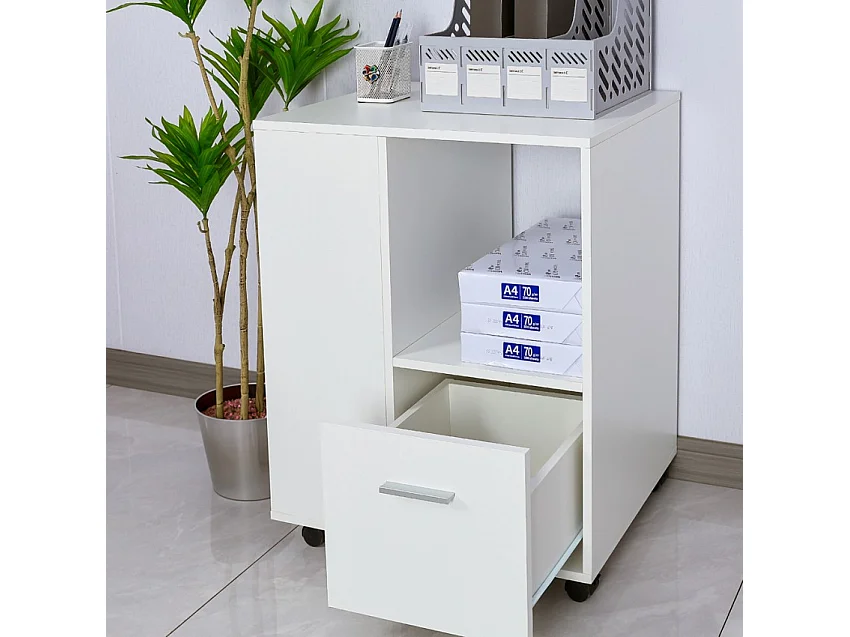 Mueble de oficina bajo con ruedas con estante para documentos Dundee - Blanco