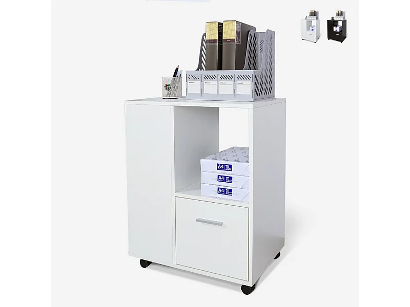 Mueble de oficina bajo con ruedas con estante para documentos Dundee - Blanco