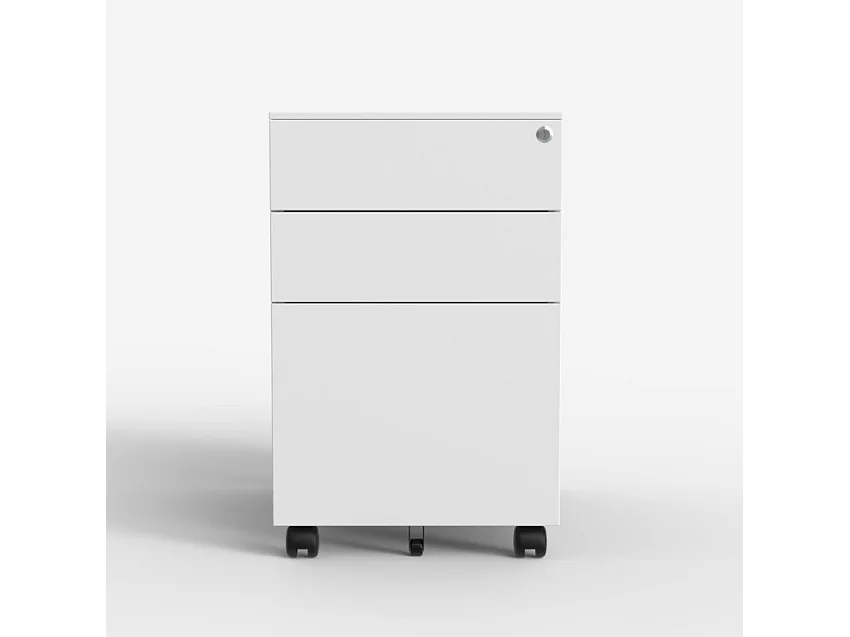Cajonera oficina mueble archivador para escritorio, blanco con ruedas y cerradura Rolly