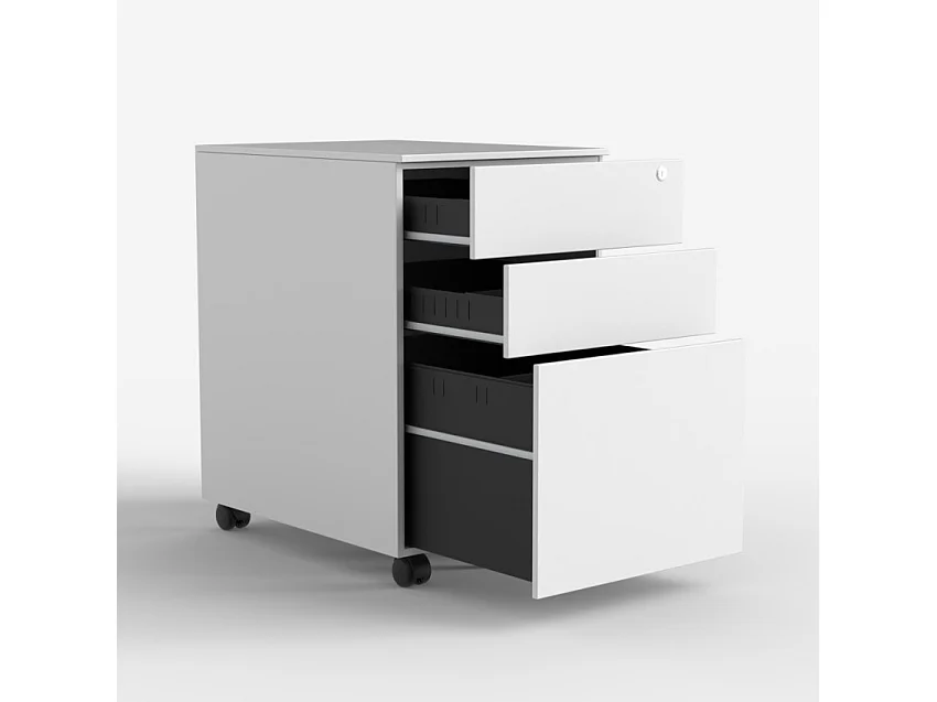 Cajonera oficina mueble archivador para escritorio, blanco con ruedas y cerradura Rolly