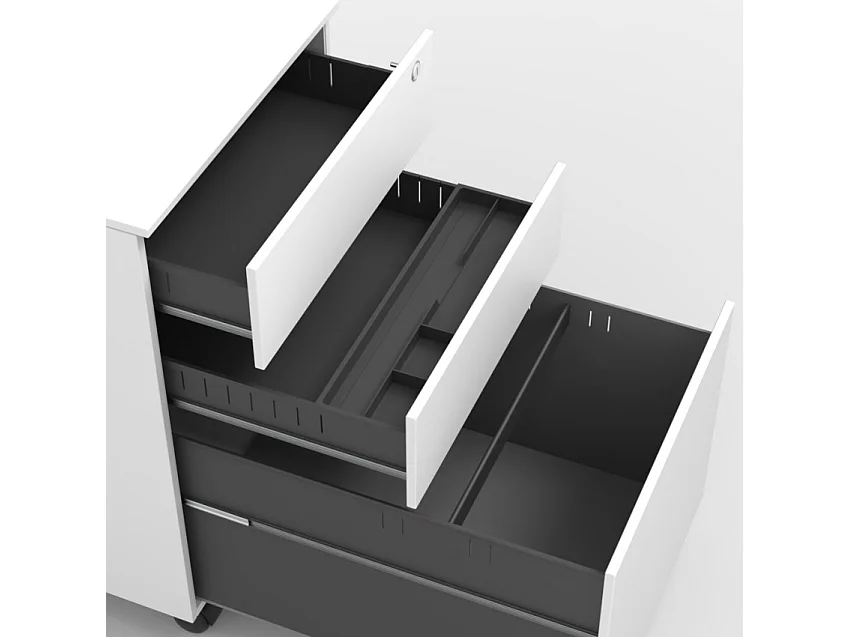 Cajonera oficina mueble archivador para escritorio, blanco con ruedas y cerradura Rolly