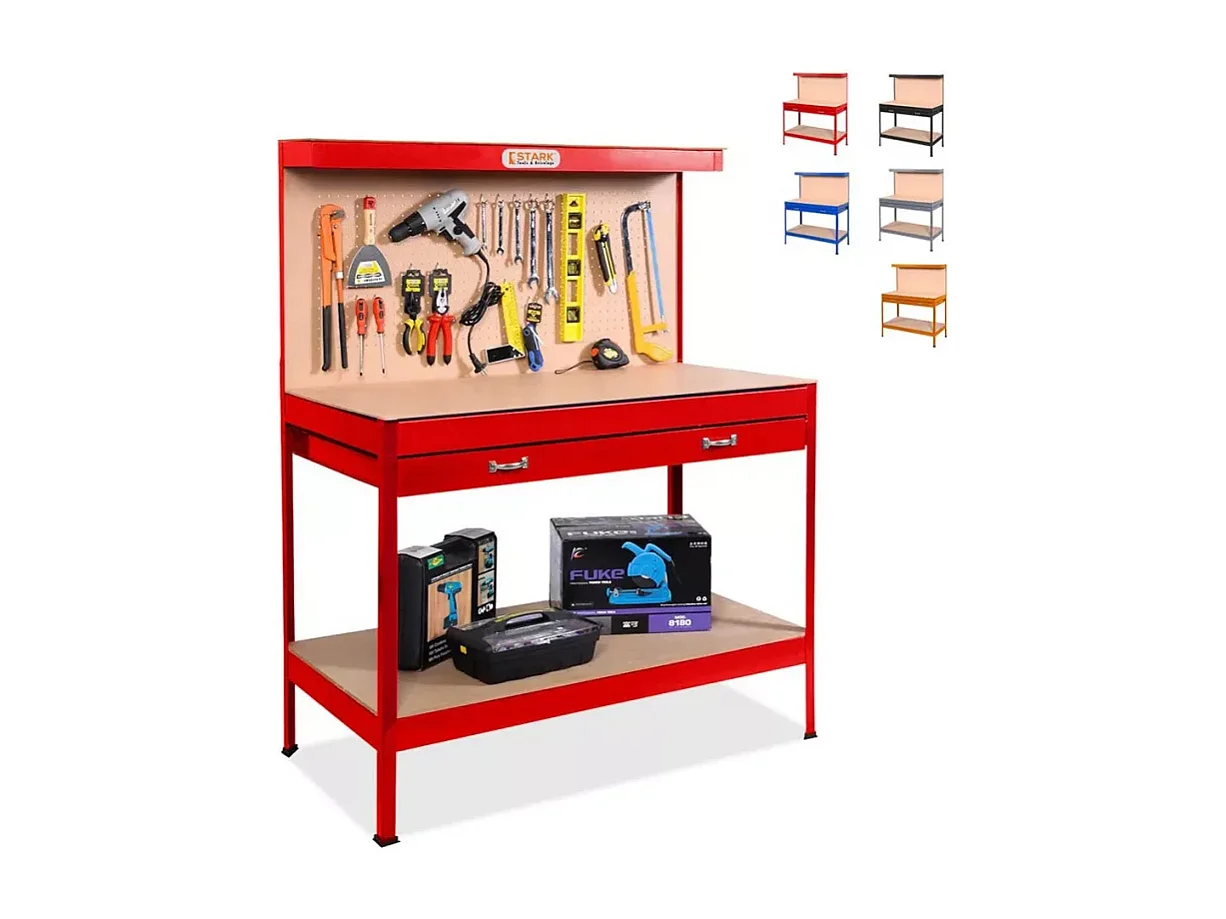 Banco de trabajo con tablero de clavijas y cajón para garaje taller Max 120x60x150 cm