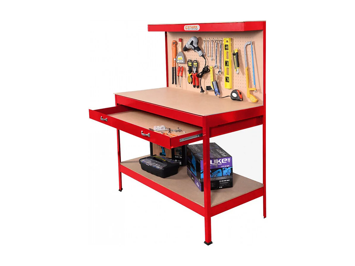 Banco de trabajo con tablero de clavijas y cajón para garaje taller Max 120x60x150 cm