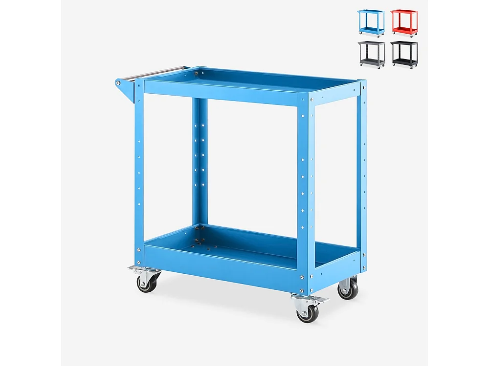 Carro de herramientas de metal con 2 estantes para taller o garaje Kerey - Azul Marino