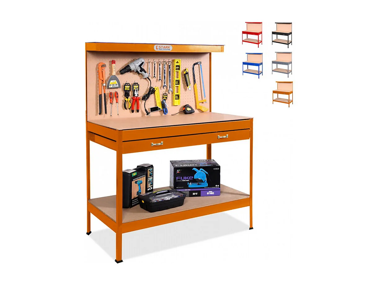 Banco da lavoro tavolo con pannello e cassetto per officina Max 120x60x150cm