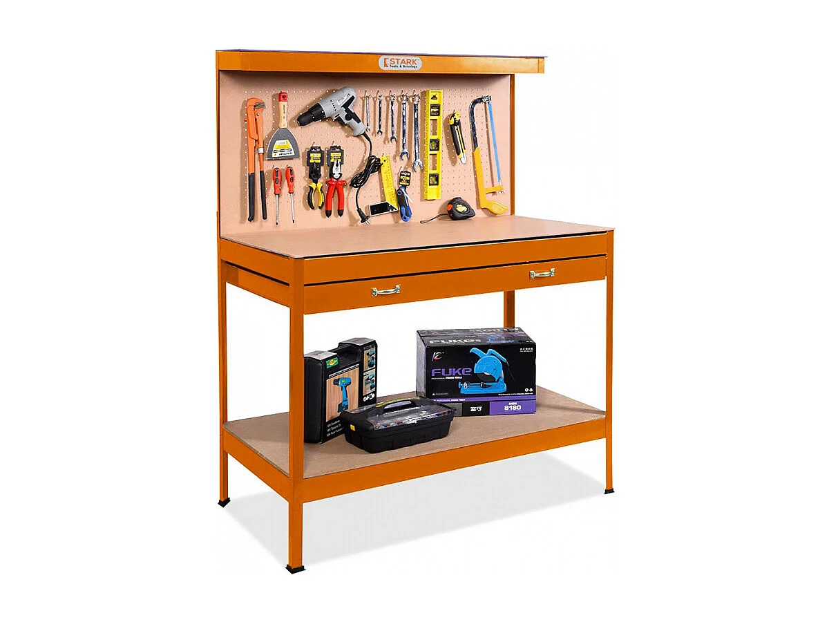 Banco da lavoro tavolo con pannello e cassetto per officina Max 120x60x150cm