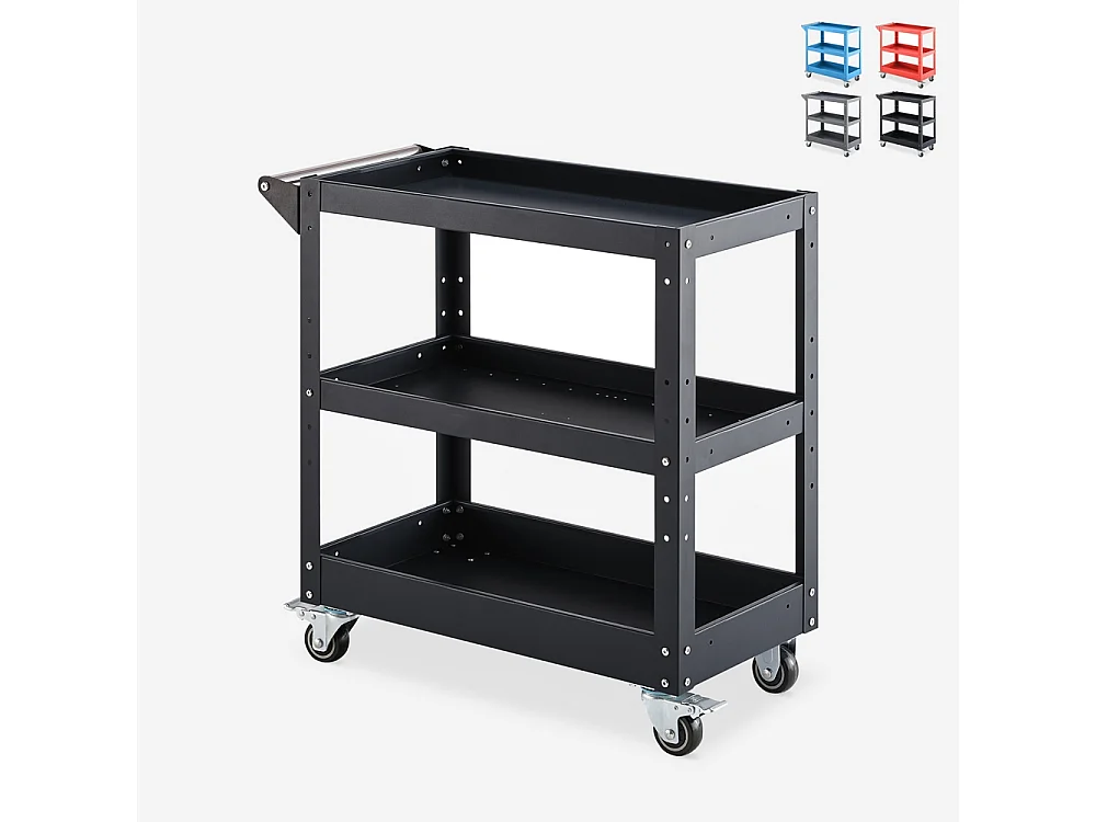 Carrito de herramientas de metal con 3 estantes y ruedas Kerey Plus - Negro
