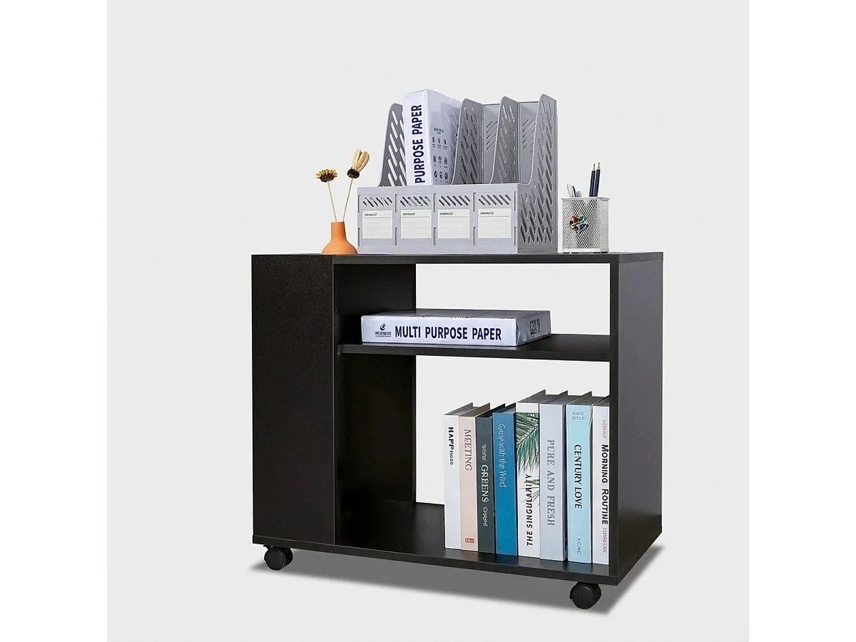 Mueble bajo de oficina y despacho con ruedas y estantes para documentos Wick - Negro
