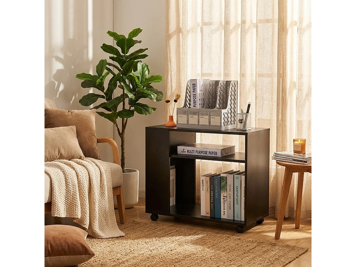 Mueble bajo de oficina y despacho con ruedas y estantes para documentos Wick - Negro