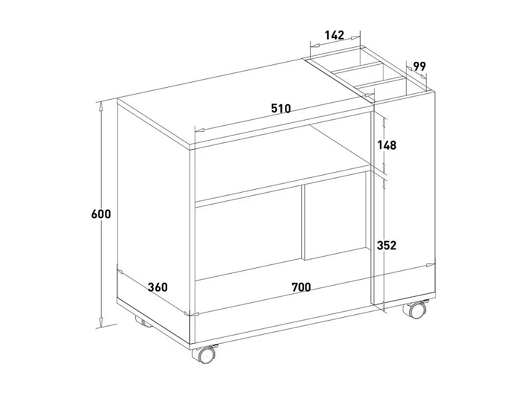 Mueble bajo de oficina y despacho con ruedas y estantes para documentos Wick - Negro
