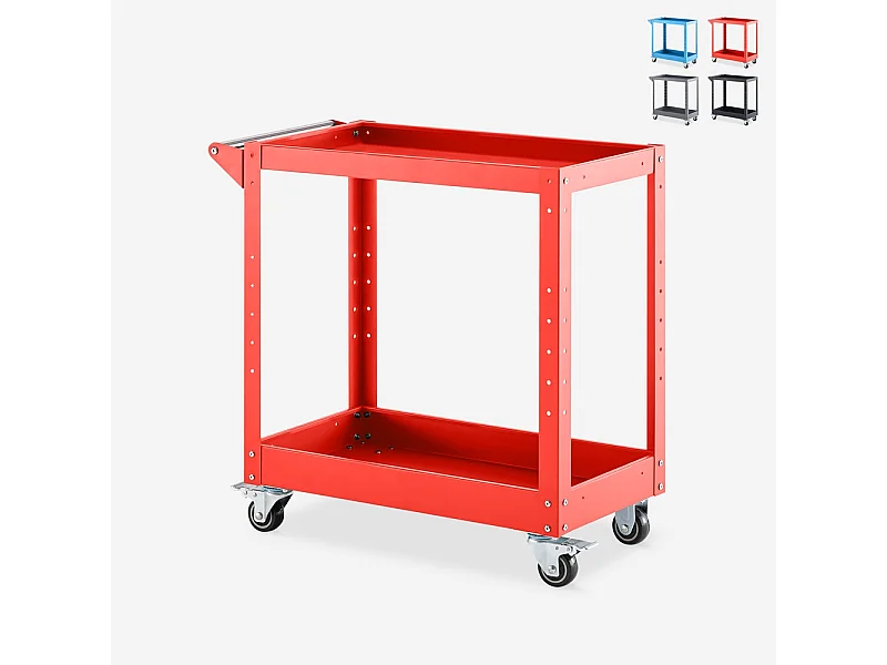 Carro de herramientas de metal con 2 estantes para taller o garaje Kerey - Rojo