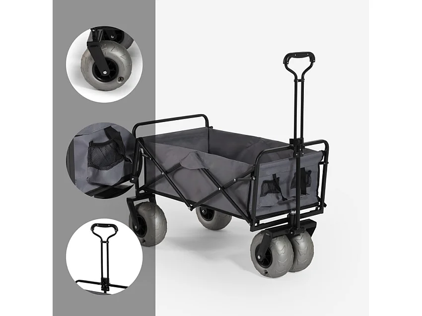 Carrello spiaggia portatutto pieghevole 4 ruote larghe pneumatiche Dory