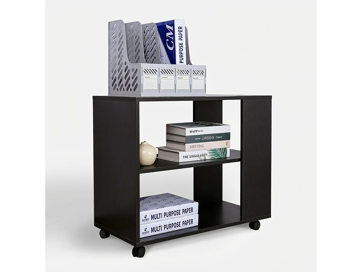 Mueble de oficina y despacho con ruedas y estantes para documentos Avoch - Negro