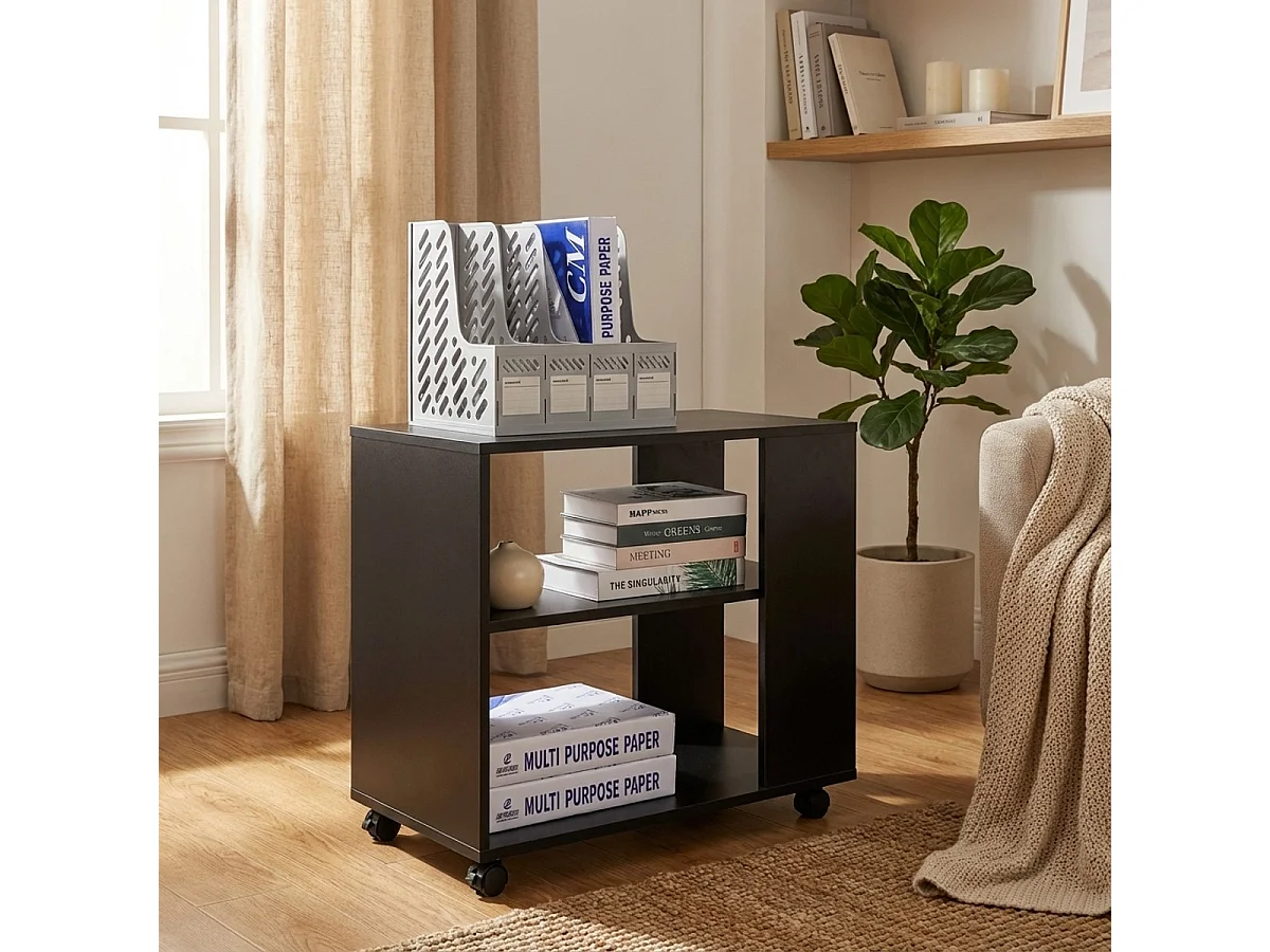 Mueble de oficina y despacho con ruedas y estantes para documentos Avoch - Negro