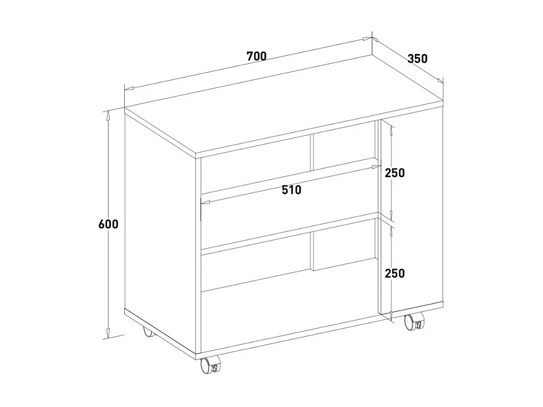 Mueble de oficina y despacho con ruedas y estantes para documentos Avoch - Negro