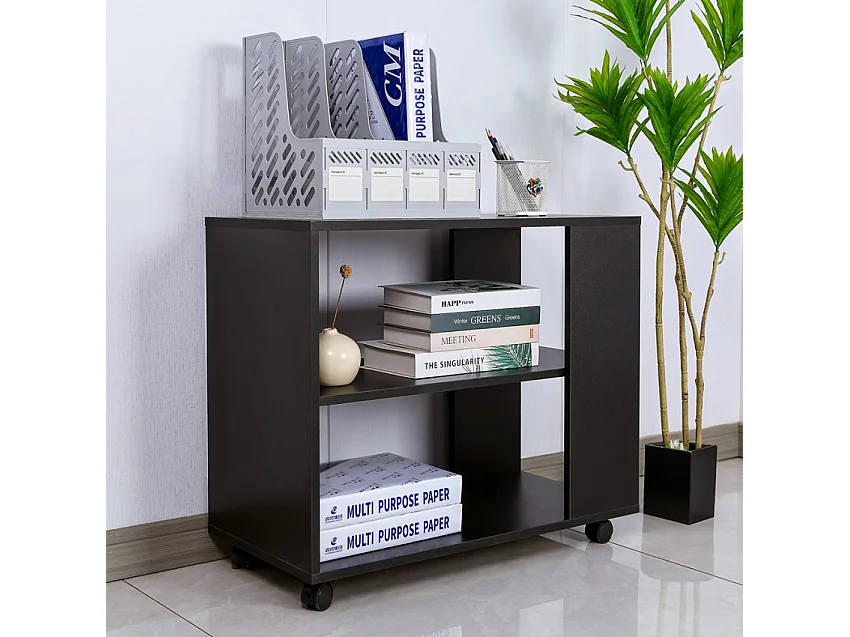 Mueble de oficina y despacho con ruedas y estantes para documentos Avoch - Negro
