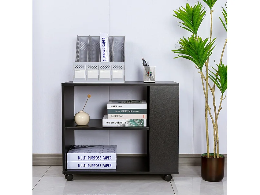 Mueble de oficina y despacho con ruedas y estantes para documentos Avoch - Negro