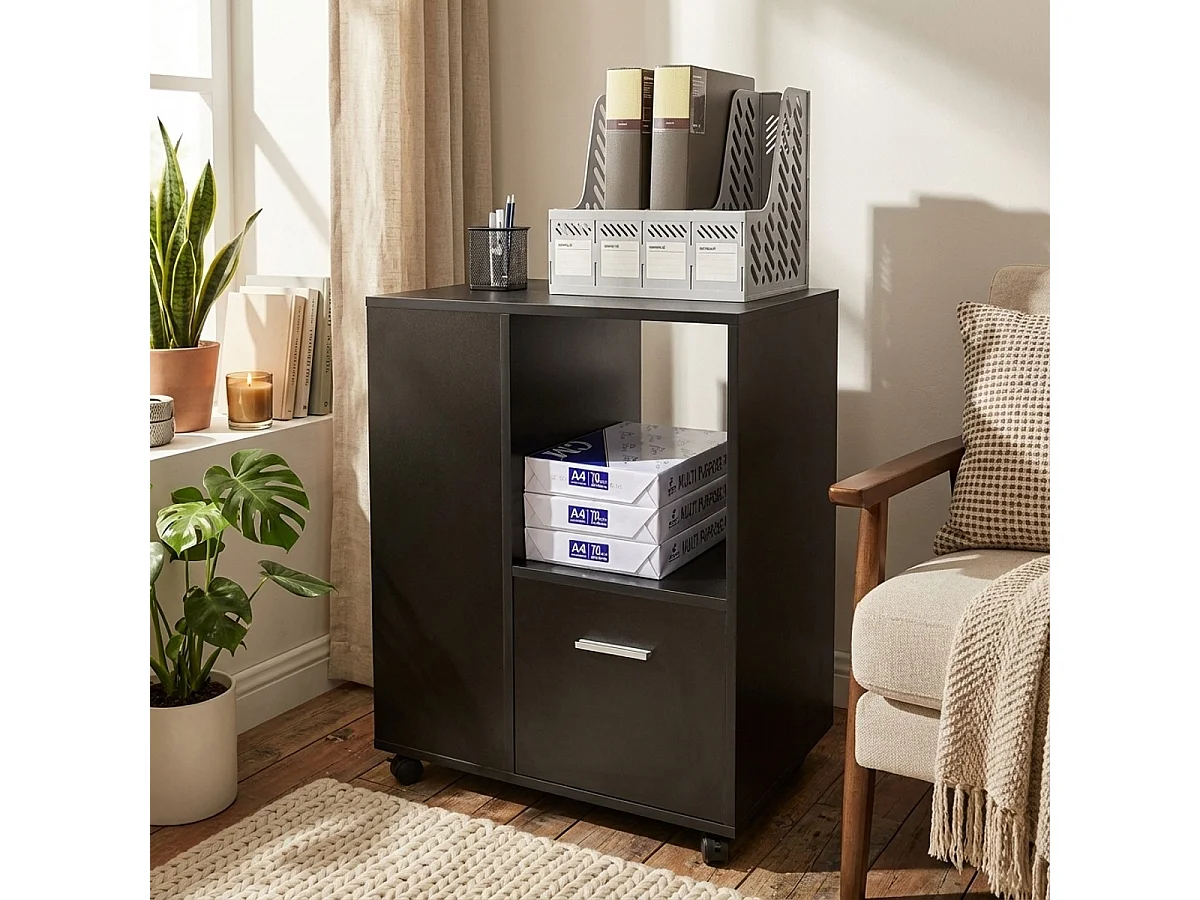 Mueble de oficina bajo con ruedas con estante para documentos Dundee - Negro