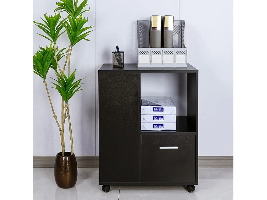 Mueble de oficina bajo con ruedas con estante para documentos Dundee - Negro