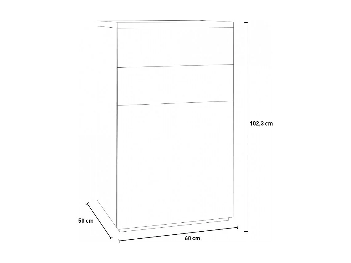 Cómoda Blanca Lúcida 2 Cajones Y 1 Puerta Con Base De Roble Natural