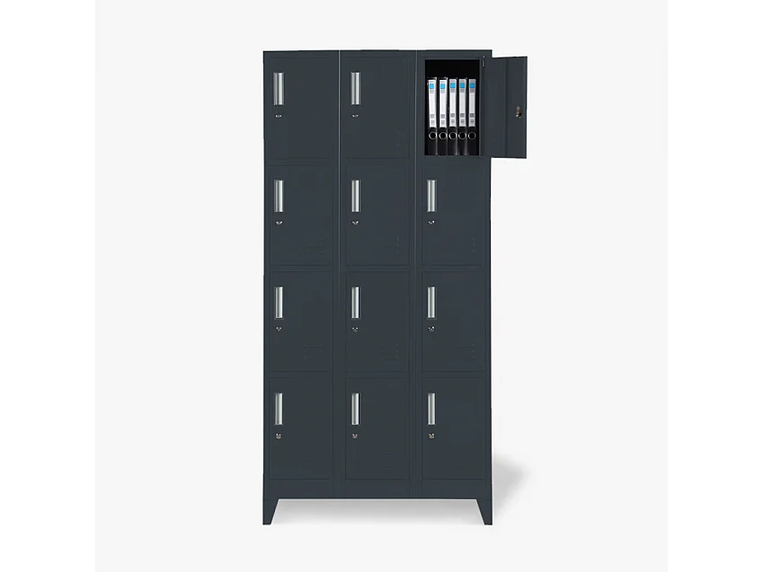 Taquillas con 12 compartimentos metálicos 90x45 H190 para vestuario con cerradura Krakatoa