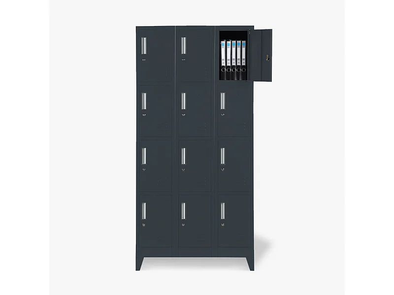 Taquillas con 12 compartimentos metálicos 90x45 H190 para vestuario con cerradura Krakatoa