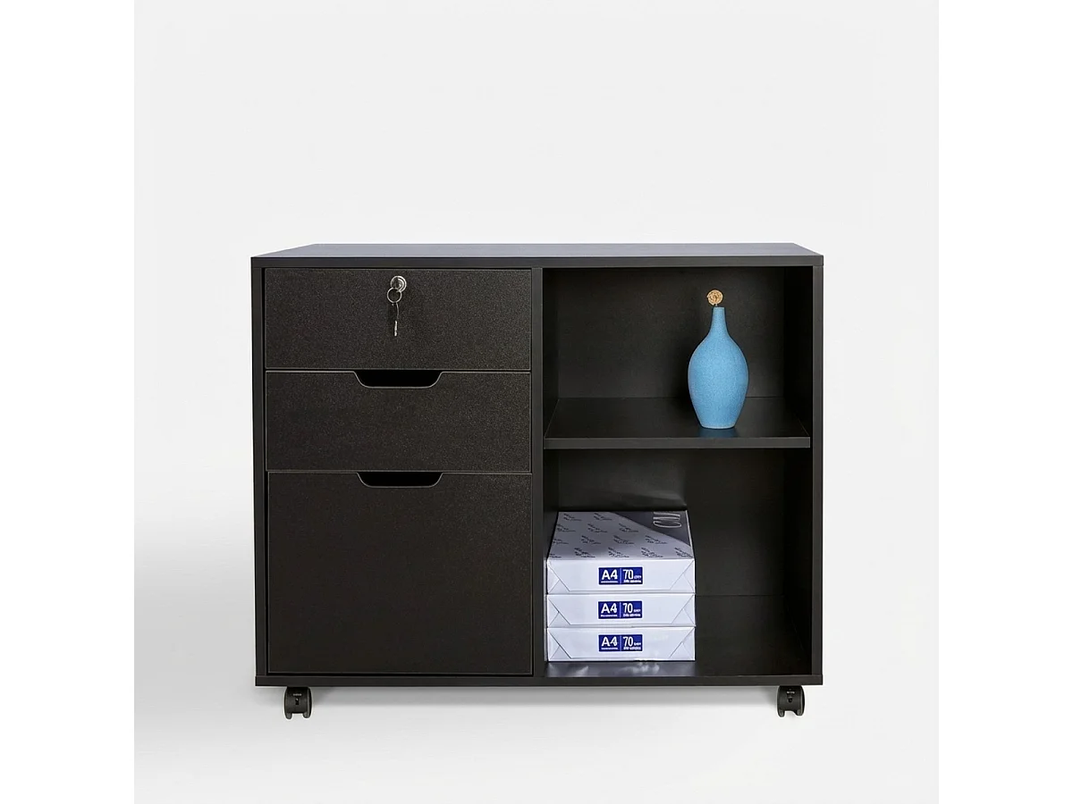 Mueble auxiliar de oficina y despacho para documentos con ruedas y cerradura Twatt - Negro