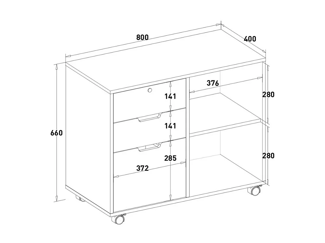 Mueble auxiliar de oficina y despacho para documentos con ruedas y cerradura Twatt - Negro