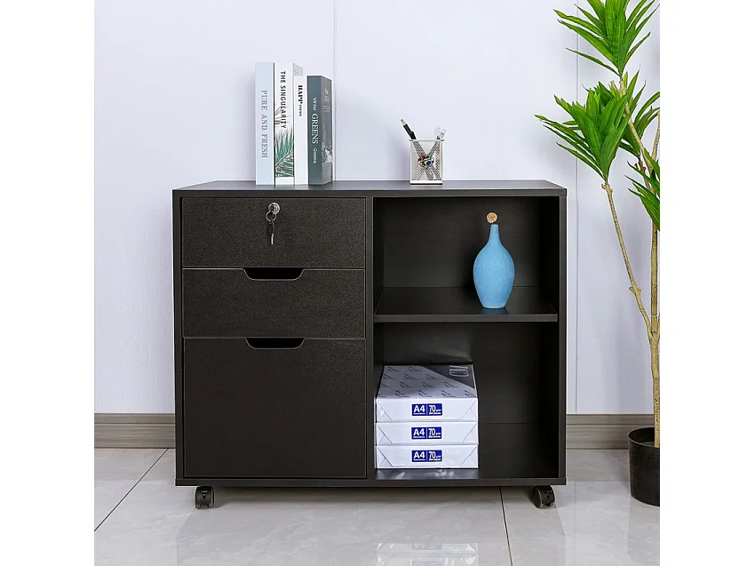 Mueble auxiliar de oficina y despacho para documentos con ruedas y cerradura Twatt - Negro