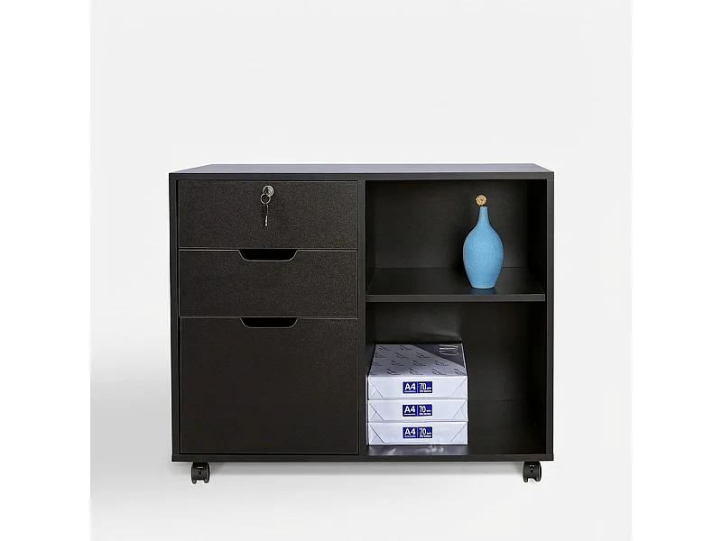 Mueble auxiliar de oficina y despacho para documentos con ruedas y cerradura Twatt - Negro