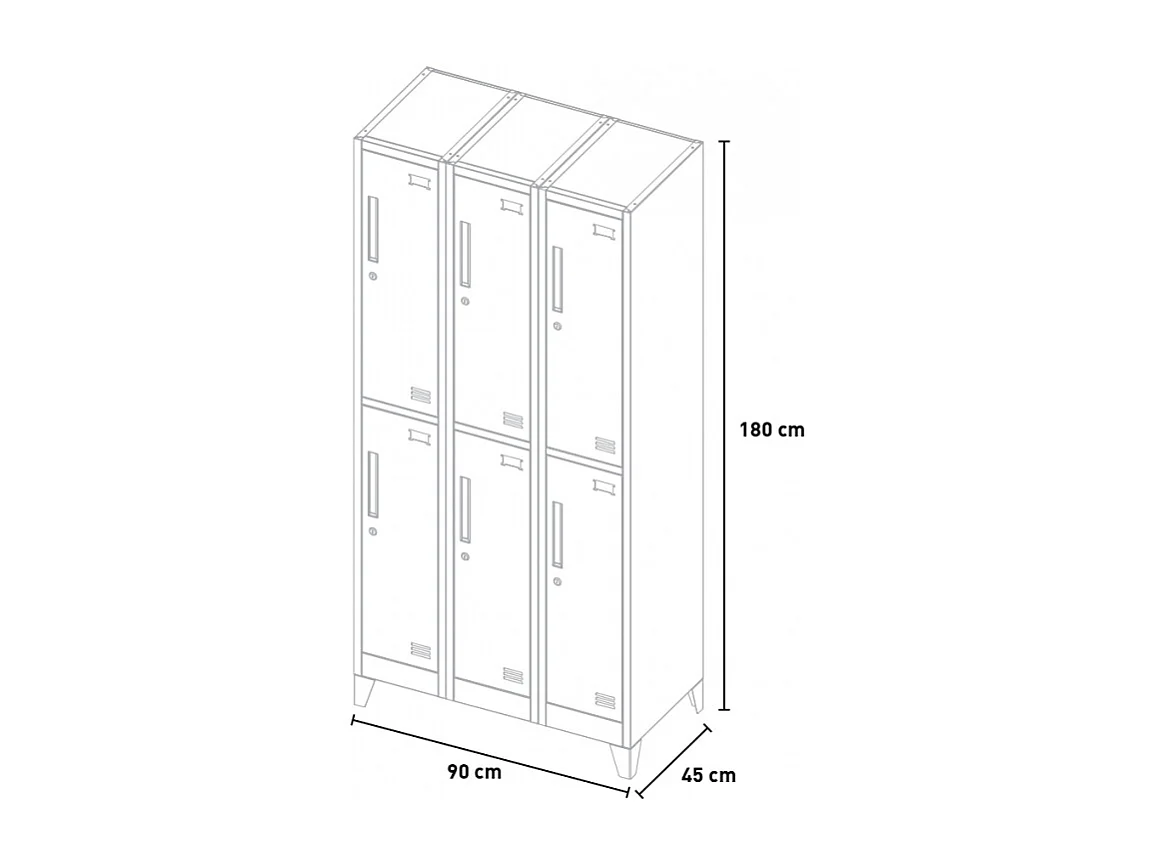 Armario con 6 compartimentos 90x45 H180 para vestuario con cerradura Etna