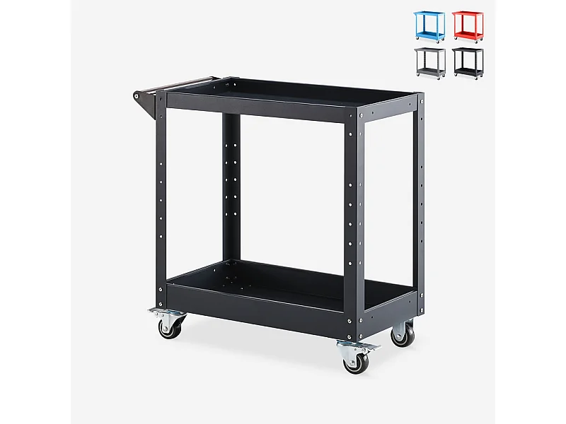 Werkzeugwagen aus Metall 2 Ablagen für Werkstatt Garage Kerey - Schwarz
