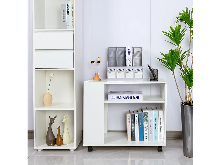 Mueble bajo de oficina y despacho con ruedas y estantes para documentos Wick - Blanco