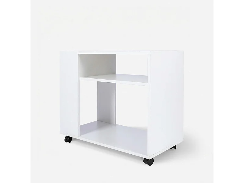 Mueble bajo de oficina y despacho con ruedas y estantes para documentos Wick - Blanco