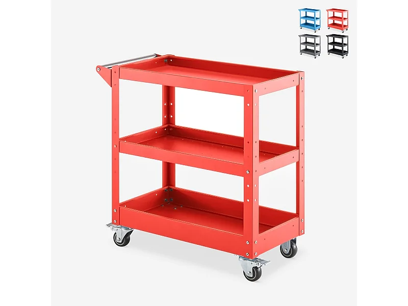 Carrito de herramientas de metal con 3 estantes y ruedas Kerey Plus - Rojo