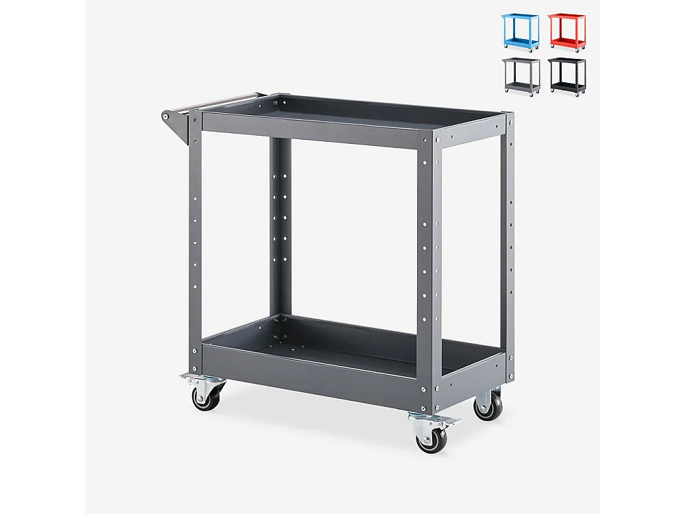 Carro de herramientas de metal con 2 estantes para taller o garaje Kerey - Gris